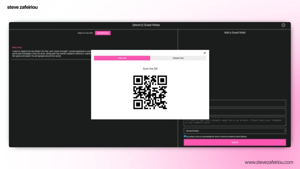 Digital Guest Book Prototype: Kiosk Mode | Display Artist or Gallery Information