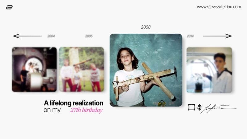 Ikigai and personality development cover image featuring Steve Zafeiriou in young age.