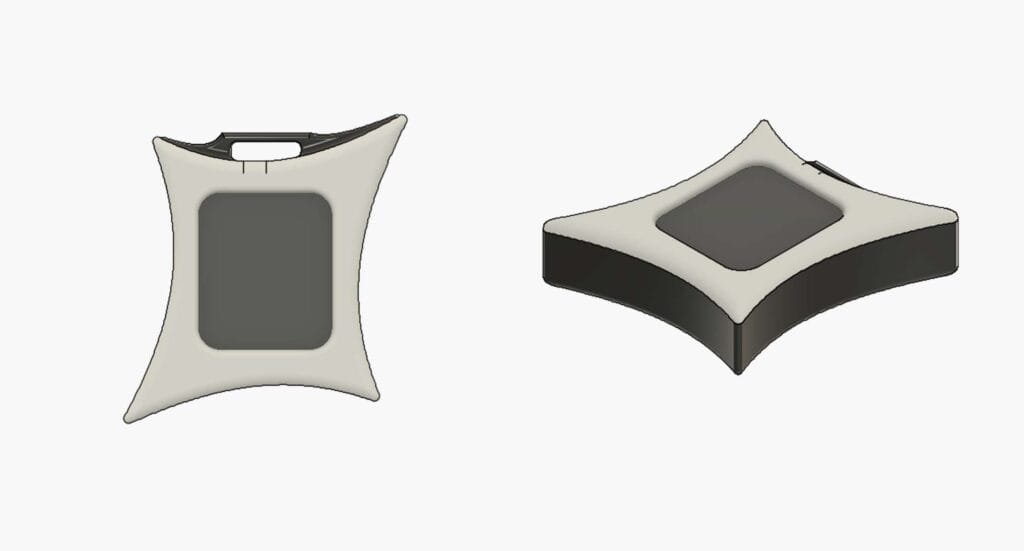 3D-rendered design of custom 3D-printed enclosure for Waveshare ESP32-S3 1.69 inch display, showcasing top and angled views for wearable or embedded applications
