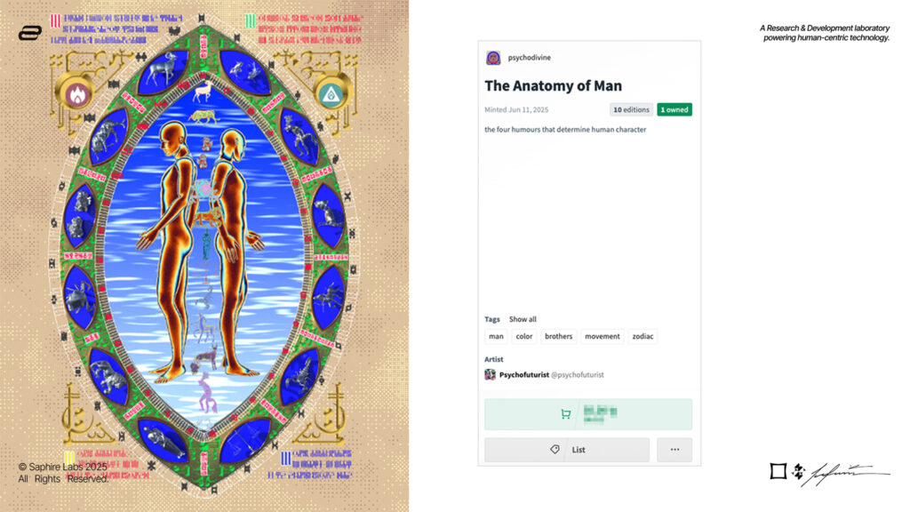 Digital artwork "The Anatomy of a Man" by Psycho Futurist, collected by Steve Zafeiriou on Tezos Blockchain, featuring contemporary digital art displayed in a minimalist modern setting.