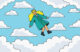 Nostalgie world generative universe illustration of the main character falling from the sky